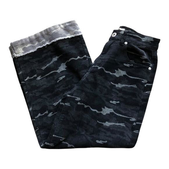 POL Camouflage Print Wide Leg Black Gray Corduroy Pants Women's Size Small - Picture 2 of 16